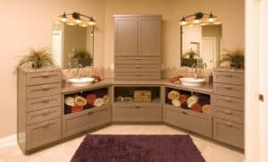 Custom Bathroom Cabinets, towels and mirrors