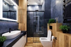 Modern, dark luxury bathroom