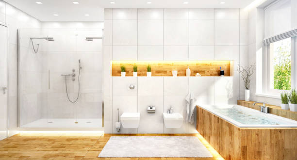 Luxury white bathroom in modern large house